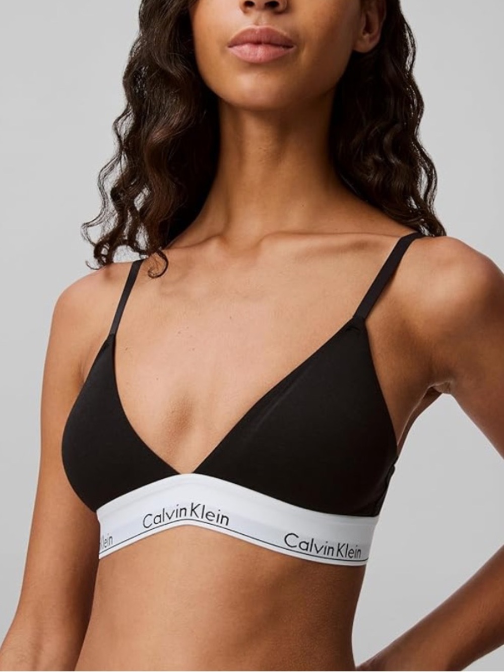 NEW CALVIN KLEIN Modern Cotton Lightly Lined Triangle Bralette Black & White Bra